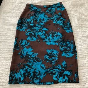 Great Midi Skirt - Brown w/ Bright Blue Floral